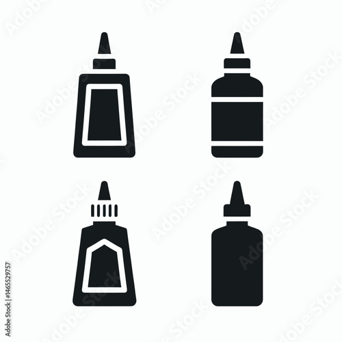  Glue Bottle Silhouettes in black on a white background 