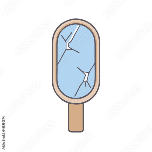 Illustration of broken mirror cracked reflection fragment shattered glass handheld vanity object