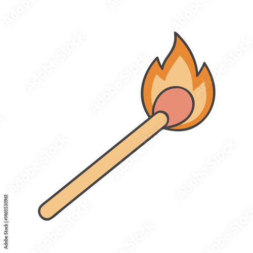 Burning matchstick flame ignition fire safety light heat danger flammable risk illustration