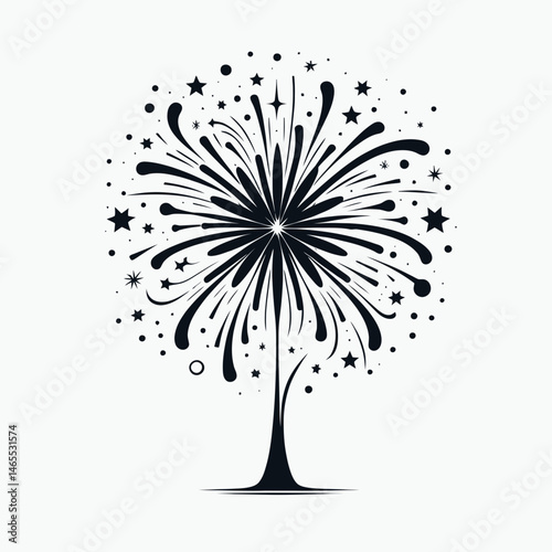   Exploding Fireworks Silhouettes in black on a white background
