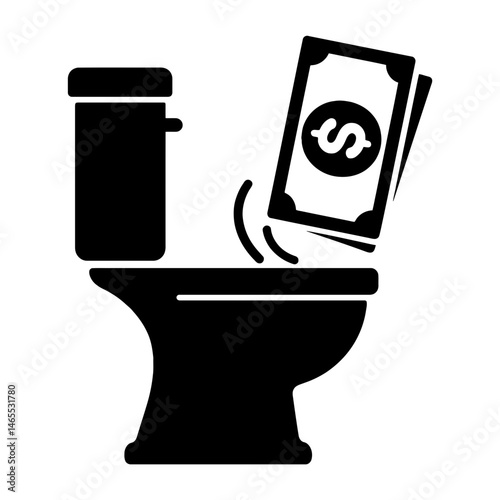 Flushing Money in Toilet Silhouettes in black on a white background
