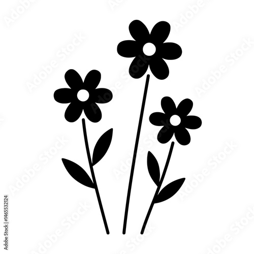  Flowers Silhouettes in black on a white background 