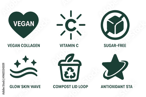 Gummy‑wellness icons merging heart, spark, seal, wave, loop, star