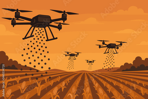 The scene depicted a flat regenerative-ag landscape with trails of pellets, drones, and a horizon tinted with amber
