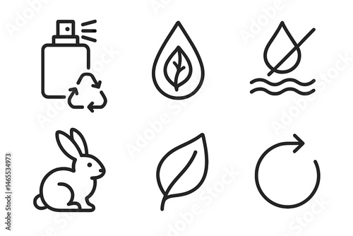 Icons for eco-friendly perfumes include a sprayer, droplet, wave, bunny, leaf, and arrow
