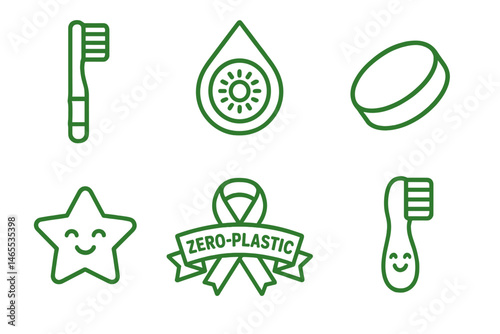 Icons for kids' dental care include a brush, drop, pellet, star, and ribbon symbol