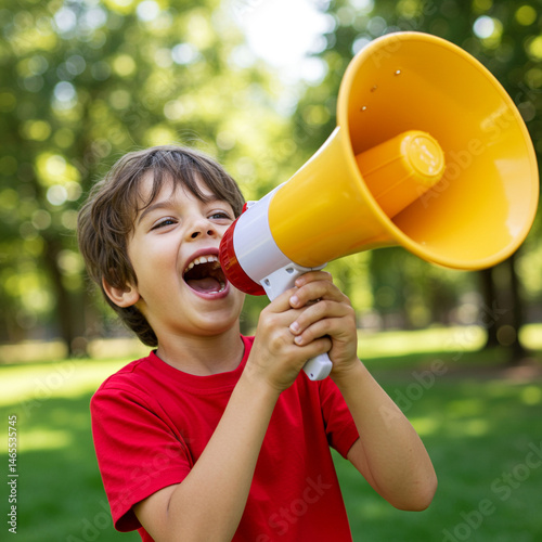 Child Shouting Through Megaphone – Excited Kid Cheering Loudly, Playful Communication and Fun Expression