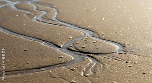 Ephemeral Patterns Where Water Meets Sand On The Golden Shoreline