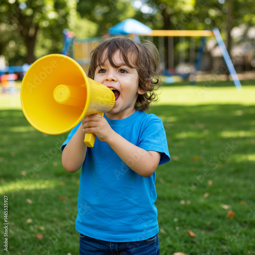 Child Shouting Through Megaphone – Excited Kid Cheering Loudly, Playful Communication and Fun Expression