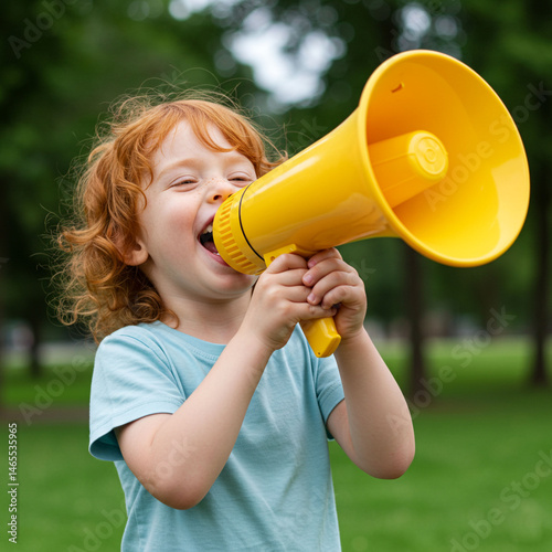 Child Shouting Through Megaphone – Excited Kid Cheering Loudly, Playful Communication and Fun Expression