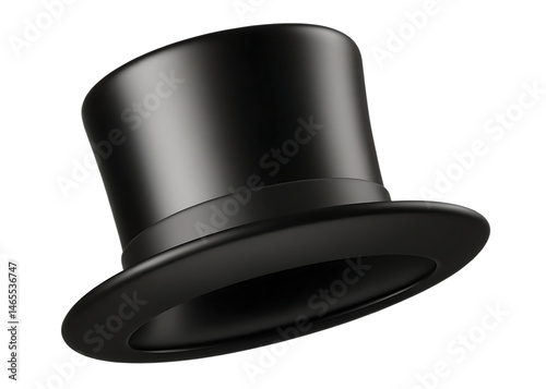 Classic black top hat for magician isolated on white background PNG photo