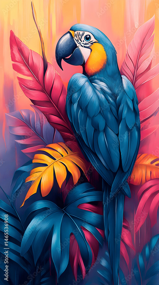 Obraz premium Vibrant parrot amidst tropical foliage