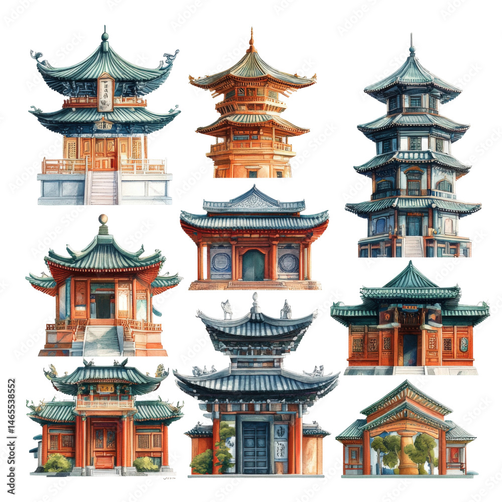Obraz premium Exploring asia's traditional pagodas aerial architectural views isolated on transparent background