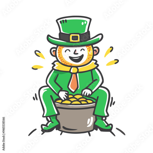 leprechaun sitting on pot of gold icon, leprechaun sitting on pot of gold vector