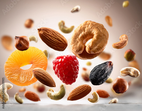 dry fruits and mixed nuts levitate