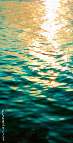 Twinkly Ripples of Lake Water at Sunset - deep Blue, Golds, Orange & Yellow backdrop, background, border, wallpaper (filtered photo)