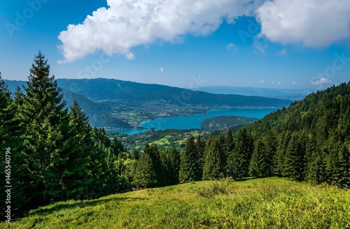 Overlook to Lake Annecy from forest slope