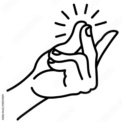 Hand Snapping Fingers with Motion Lines. Quick Action, Instant Decision, Clever Idea, Magic Gesture, Attention Grab, Fast Reaction, Sudden Realization or Command