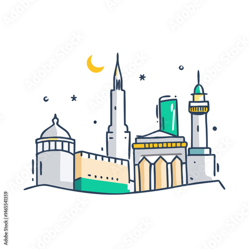 mecca skyline icon, mecca skyline vector illustration-simple illustration of mecca skyline, perfect for mecca skyline logos and icons