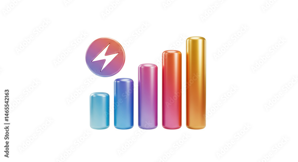 Fototapeta premium Isolated Rising Bar Graph with Lightning Bolt