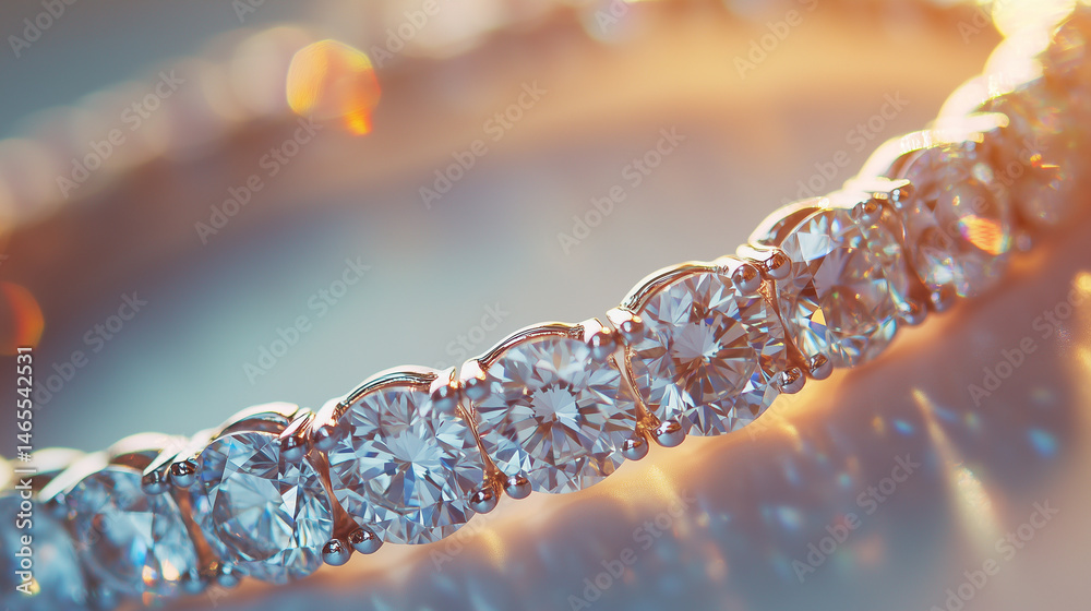 Close-up of a diamond bracelet shimmering in soft light.
