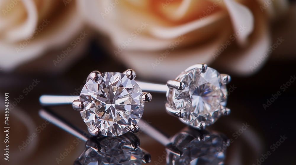 Macro shot of a diamond earring with precise cuts and clarity.
