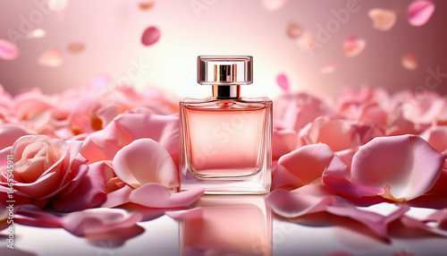 Wallpaper Mural elegant perfume bottle surrounded by soft pink rose petals in gentle light Torontodigital.ca
