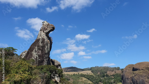 Naturally formed rock that looks like a sitting dog, city of Nova Friburgo, Rio de Janeiro
