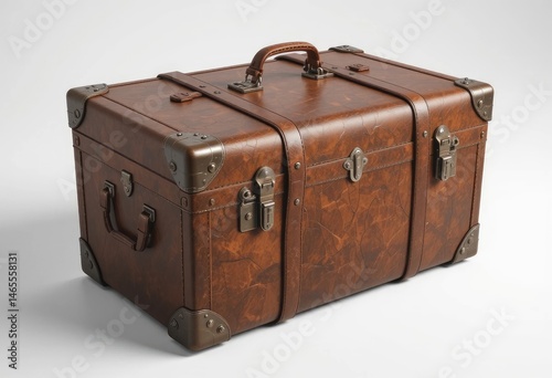 Vintage Brown Leather Suitcase with Metal Accents for Travel Storage