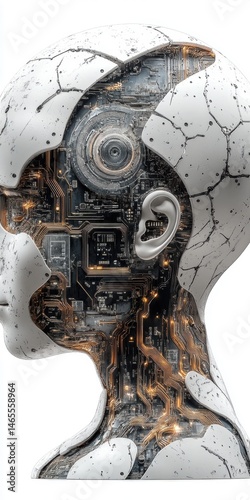 Wallpaper Mural Exoskeleton Humanoid Profile Depicts Interior Circuitry and Cybernetic Implants within a Realistic Robotic Head Design Torontodigital.ca