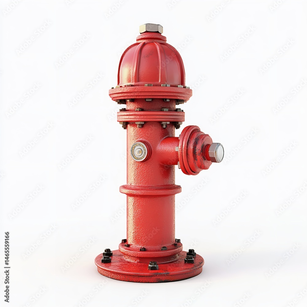 A vibrant red fire hydrant standing prominently against a stark white background in a studio shot A vibrant red fire hydrant standing prominently against a stark white background in a studio shot