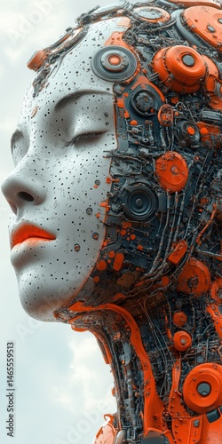 Wallpaper Mural Android Portrait with Intricate Mechanical Details and Geometric Design, Combining Organic and Robotic Elements with Technological Feel Torontodigital.ca