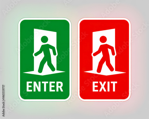 Green enter and red exit signs.