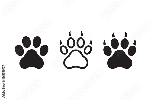 Black vector cat paw print illustration shows a seamless animal footprint pattern design