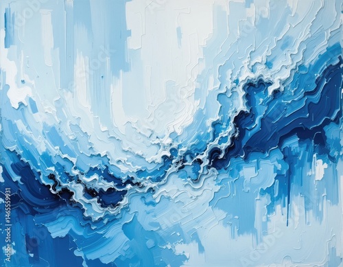 Obraz na płótnie Abstract Blue Wave Painting with Textured Brush Strokes on Canvas w salonie