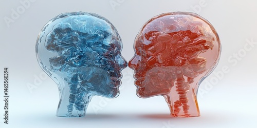 Wallpaper Mural Two Transparent Head Silhouettes in Red and Blue Facing Each Other Conveying Connection or Conflict Within Human Psychology Torontodigital.ca