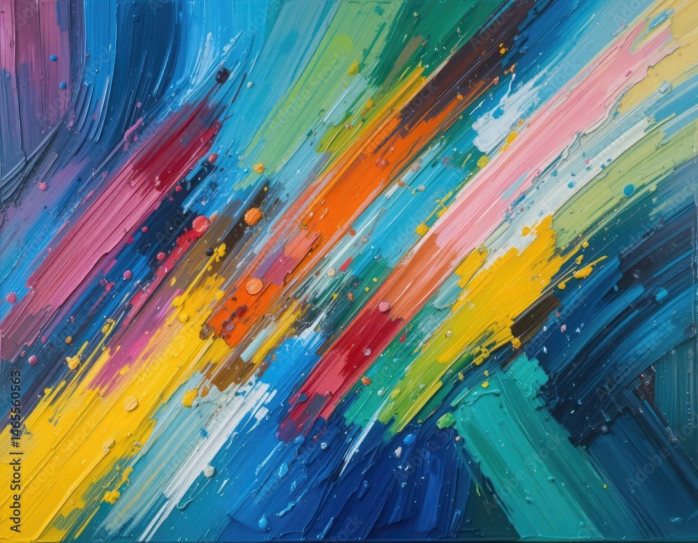Abstract Oil Painting with Colorful Strokes and Vibrant Texture
