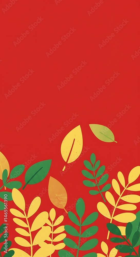 Fototapeta premium Autumn Leaves: Red & Gold Minimalist Art