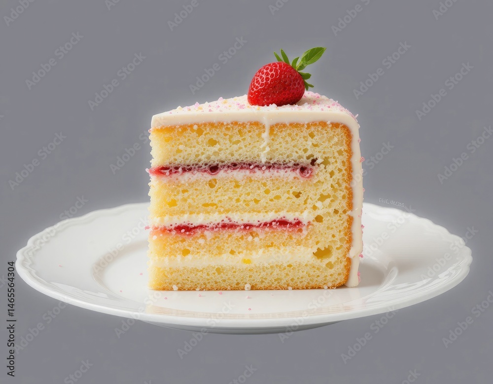 Delicious Slice of Cake with Strawberry Topping on Plate