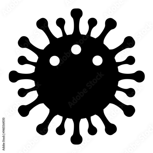 Black silhouette of a coronavirus cell with three white spots, virus