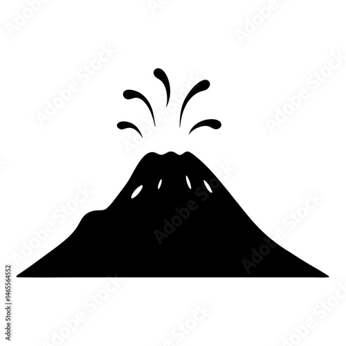 Volcanic eruption in graphic black and white drawing minimal design landscape