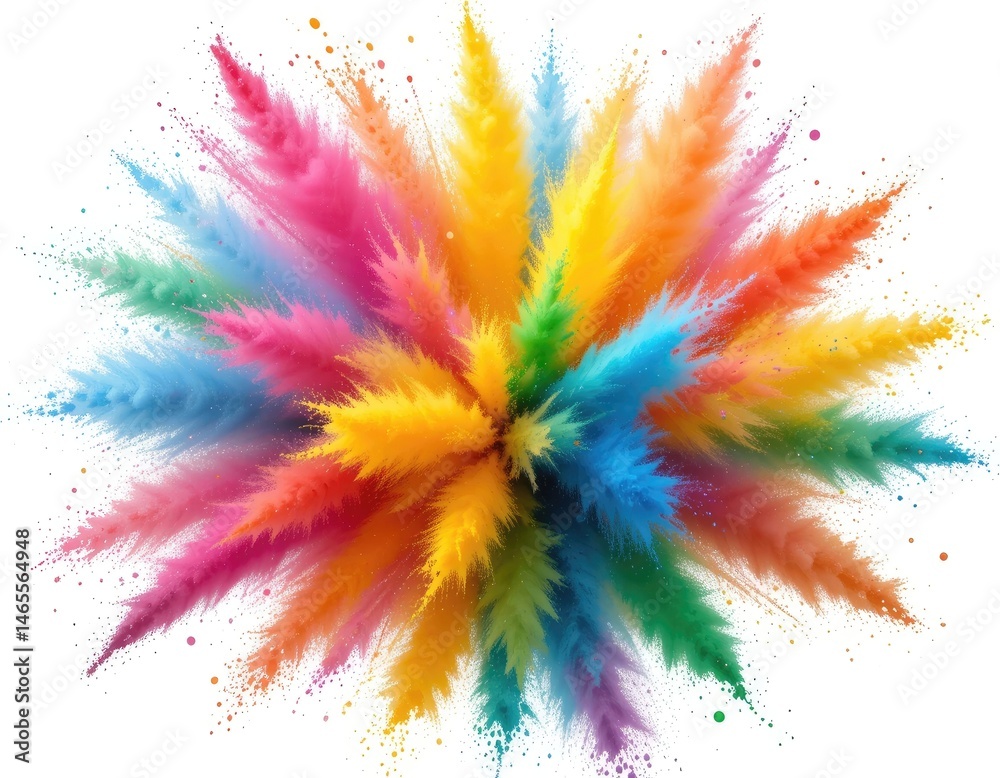 Exploding Powders Bursting with Vibrant Colors Against White Background