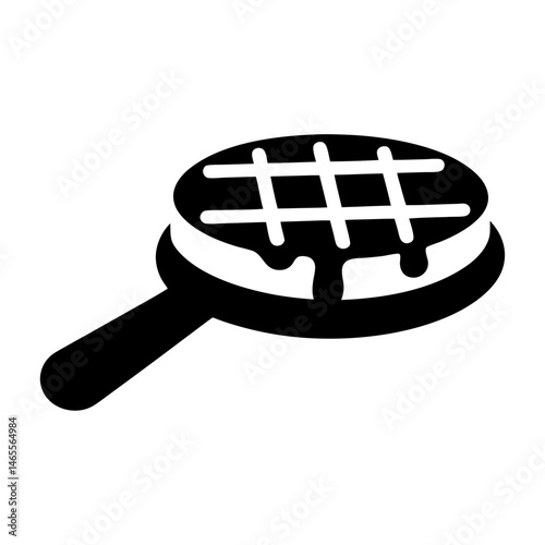 Delicious waffle with dripping syrup and handle ready to eat quickly