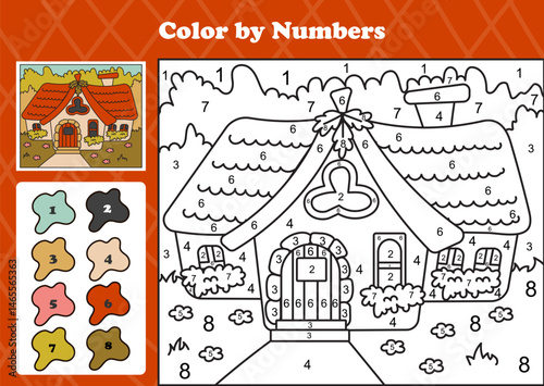 Cozy cottage and flower garden coloring page for kids