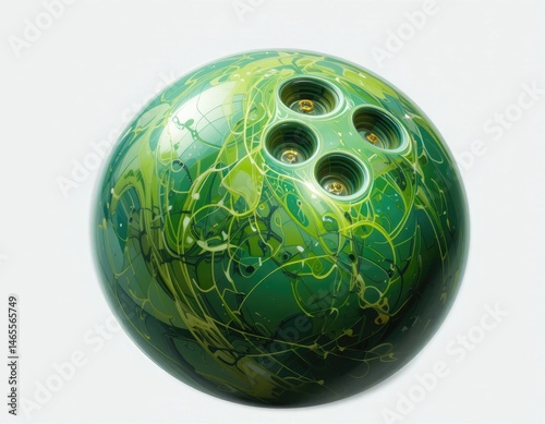 Obraz na płótnie Green Bowling Ball Close-up with Abstract Design and Finger Holes w salonie