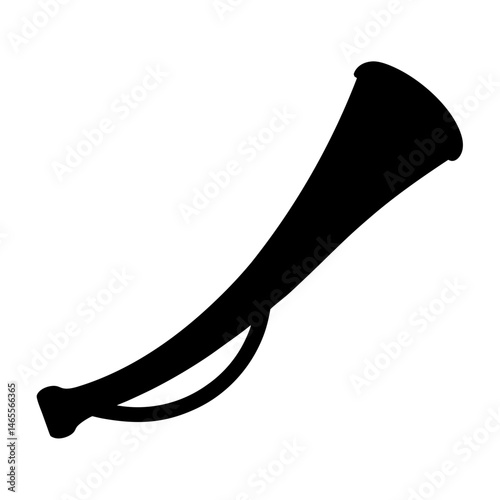 A black silhouette illustration of a medieval hunting horn on a white background