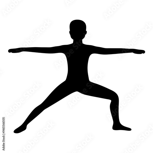 Silhouette of a person in warrior two yoga pose with balance