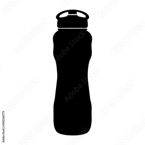 Silhouette of a reusable water bottle with a fliptop lid and carrying handle