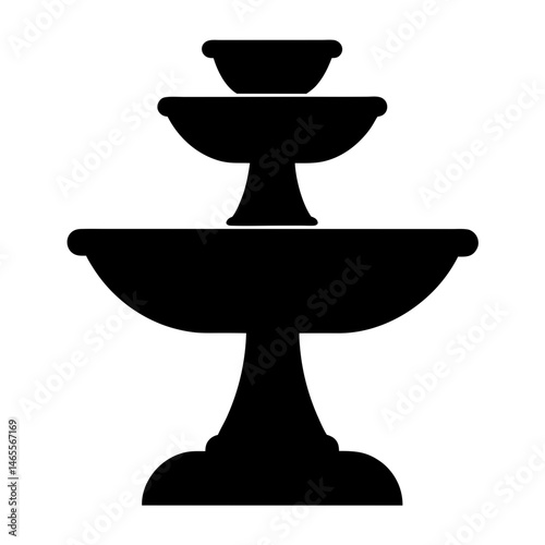 Black Silhouette of a ThreeTiered Fountain on a White Background