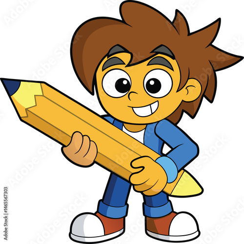 cartoon with pencil boy child 